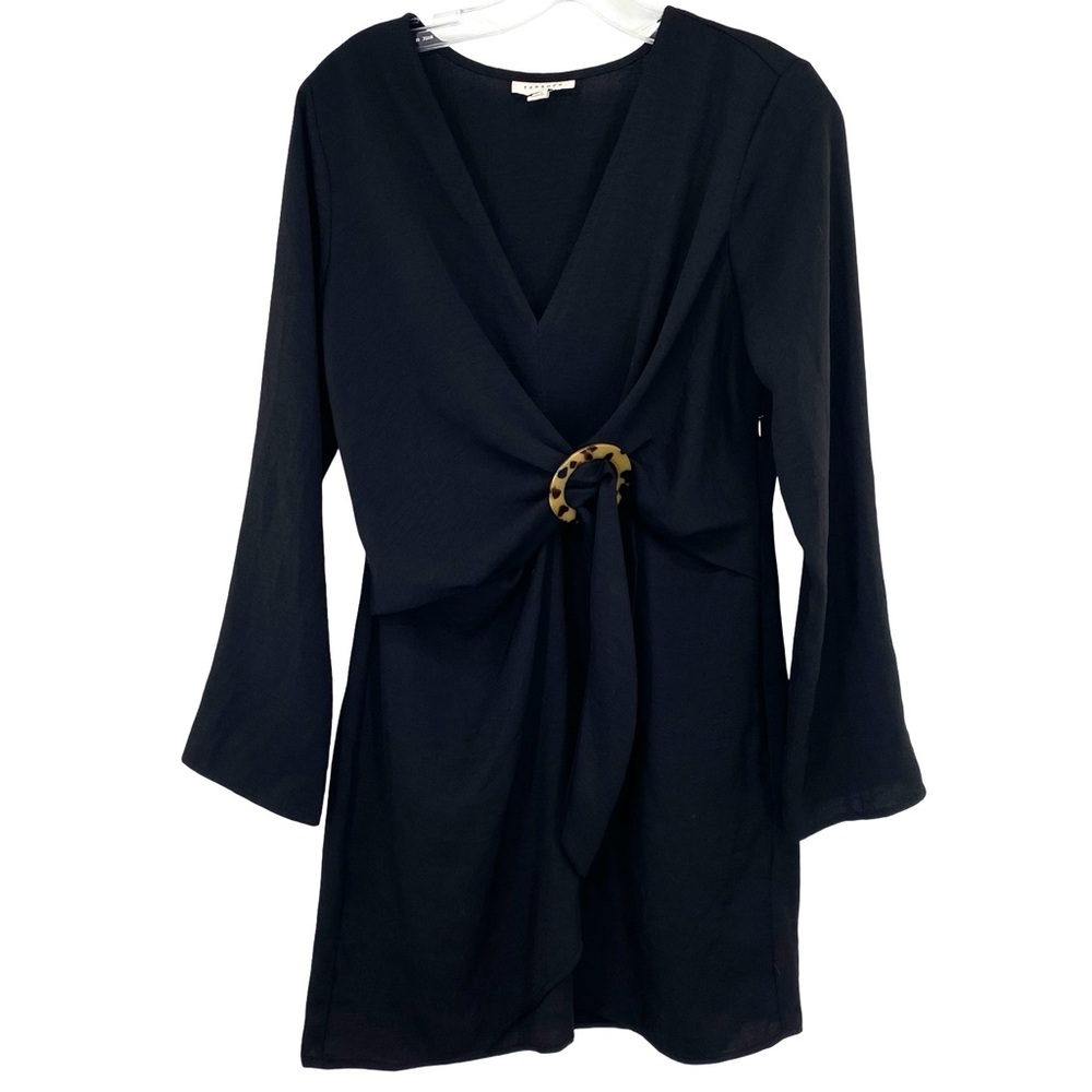 Topshop Tortoise Ring Black Mini Dress Long Sleeve Size 8